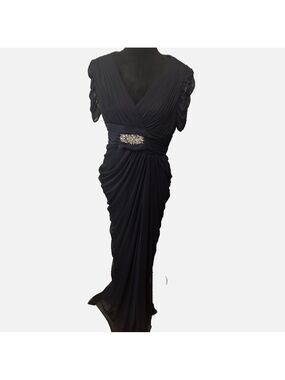 Adrienne Papell Women’s Maxi Chiffon Dress Gown 12 Ruched Jeweled Accent Wedding